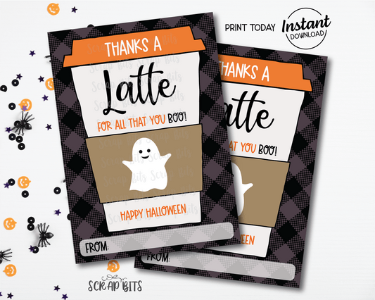 Thanks A Latte For All That You BOO, Printable Halloween Gift Card Holder for Coffee, Instant Download - Scrap Bits