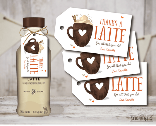 Thanks a Latte For All That You Do, Fall Latte Tags . Personalized Gift Tags - Scrap Bits