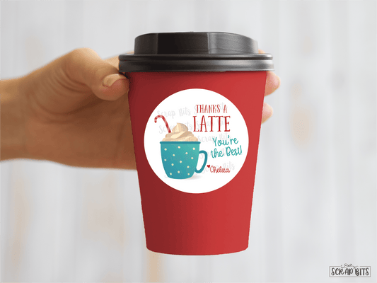 Thanks a Latte Mug Stickers or Tags . Personalized Thank You Stickers - Scrap Bits