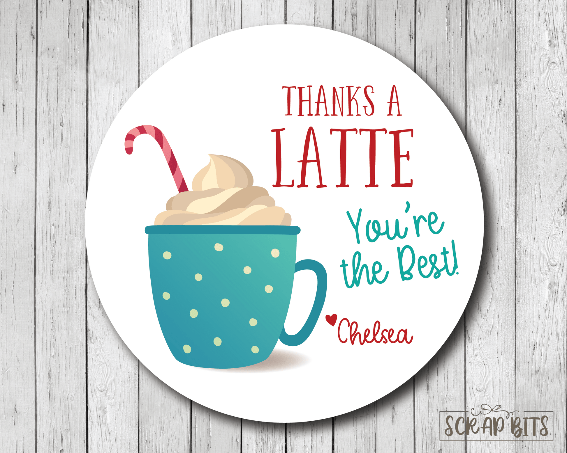 Thanks a Latte Mug Stickers or Tags . Personalized Thank You Stickers - Scrap Bits