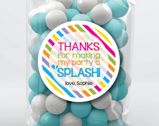Thanks For Making My Party A Splash, Diagonal Stripes . Pool Party Favor Stickers or Tags - Scrap Bits