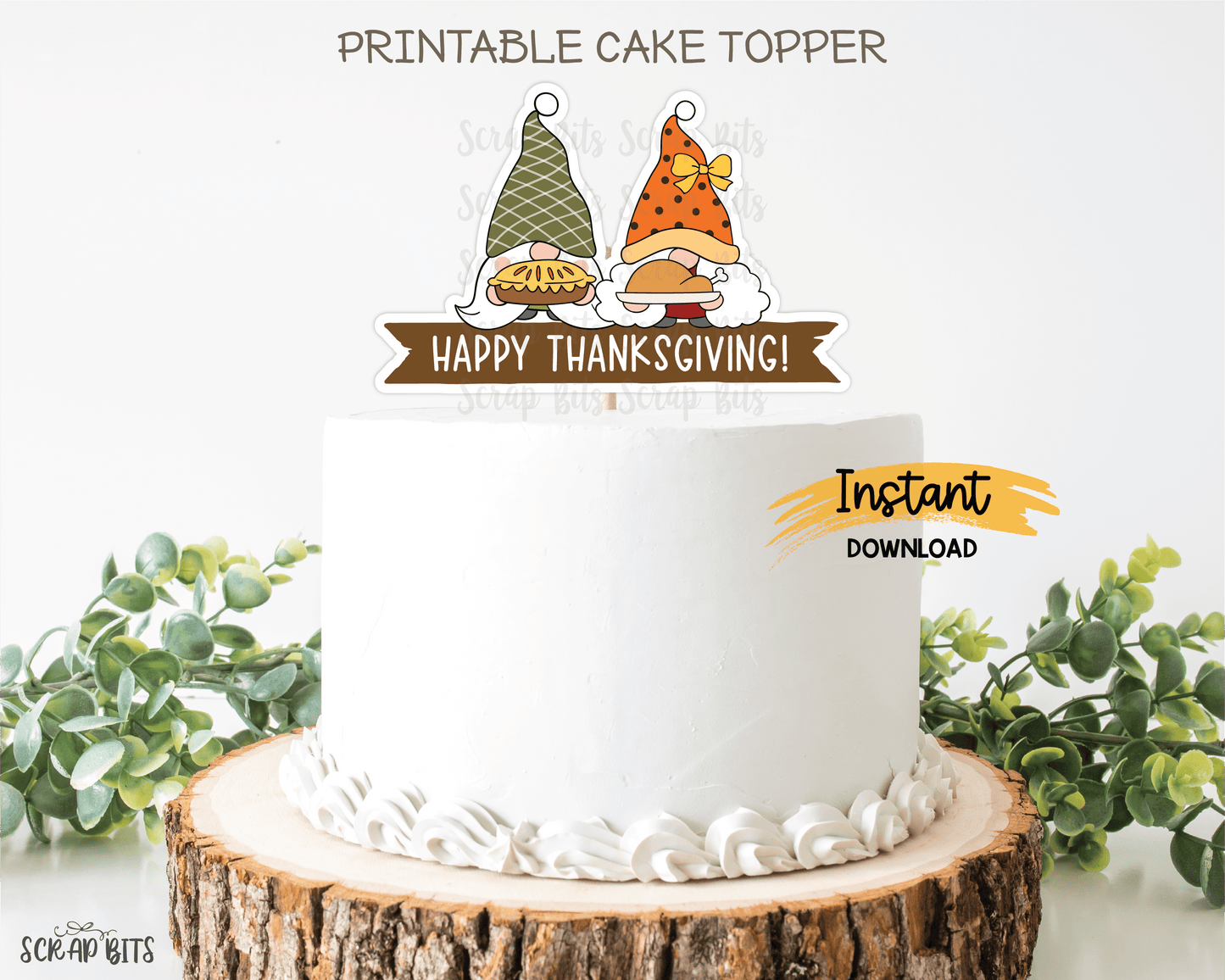 Thanksgiving Gnomes Cake Topper, Printable Thanksgiving Cake Topper . Digital Instant Download - Scrap Bits