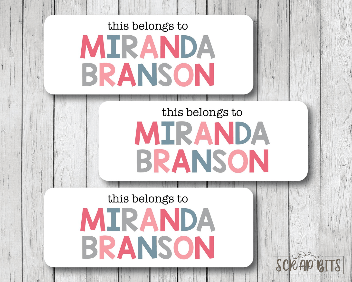 This Belongs To Labels, Girl Tri-Pink. Personalized Name Labels - Scrap Bits