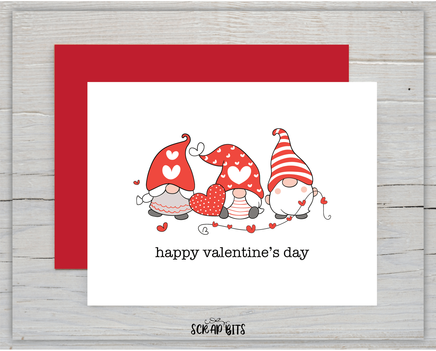 Valentine Gnomes Card . Single or Set of 10 - Scrap Bits