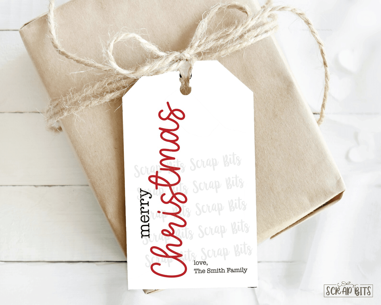 Vertical Cursive Merry Christmas Tags, Personalized Christmas Gift Tags - Scrap Bits
