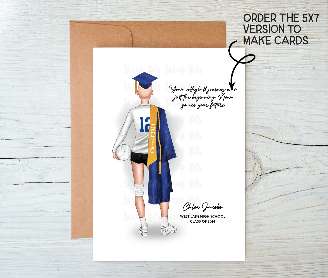 Volleyball Graduation Print, Personalized Graduation Gift for Her, Full Body . Digital Portrait Print - Scrap Bits