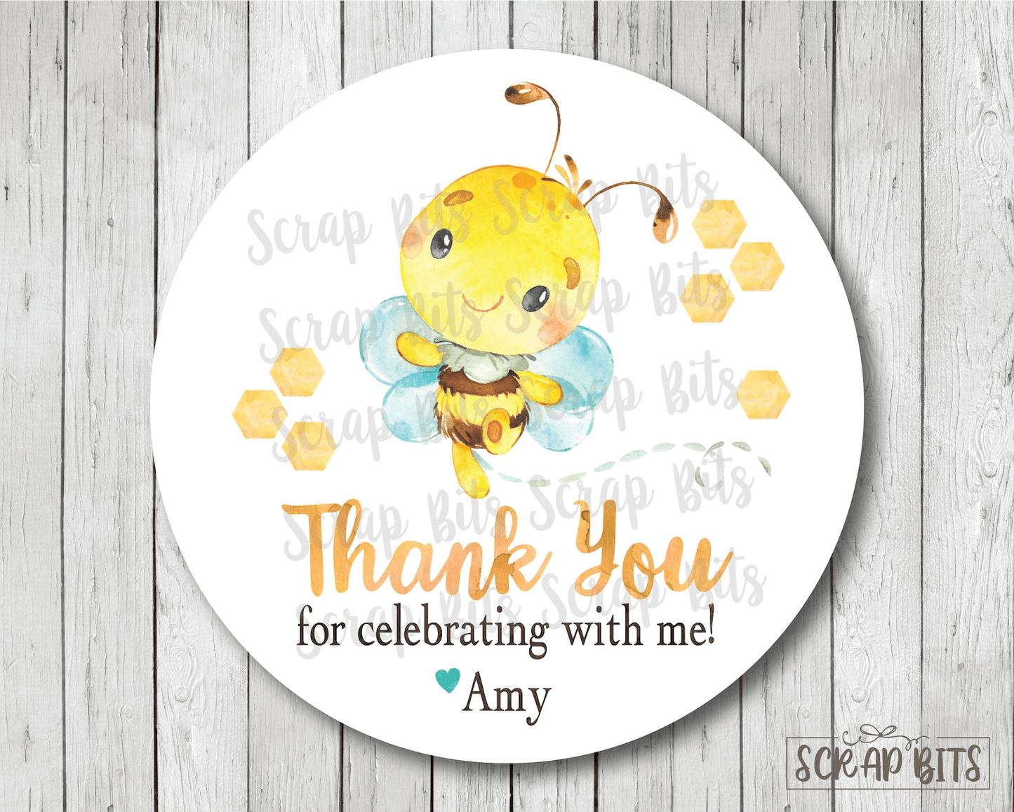 Watercolor Bumble Bee , Baby Shower Stickers or Tags - Scrap Bits