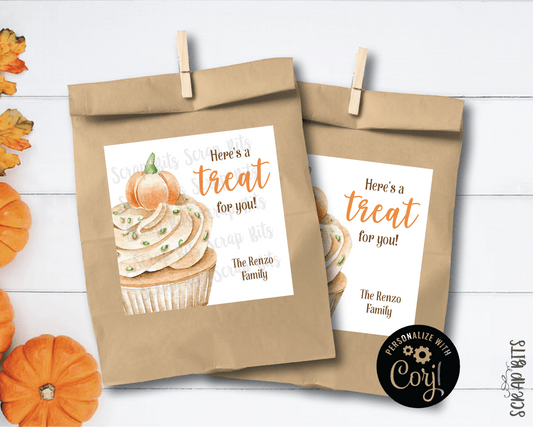 Watercolor Cupcake with Pumpkin Tags, Printable Fall Gift Tags, Instant Download Editable Template - Scrap Bits