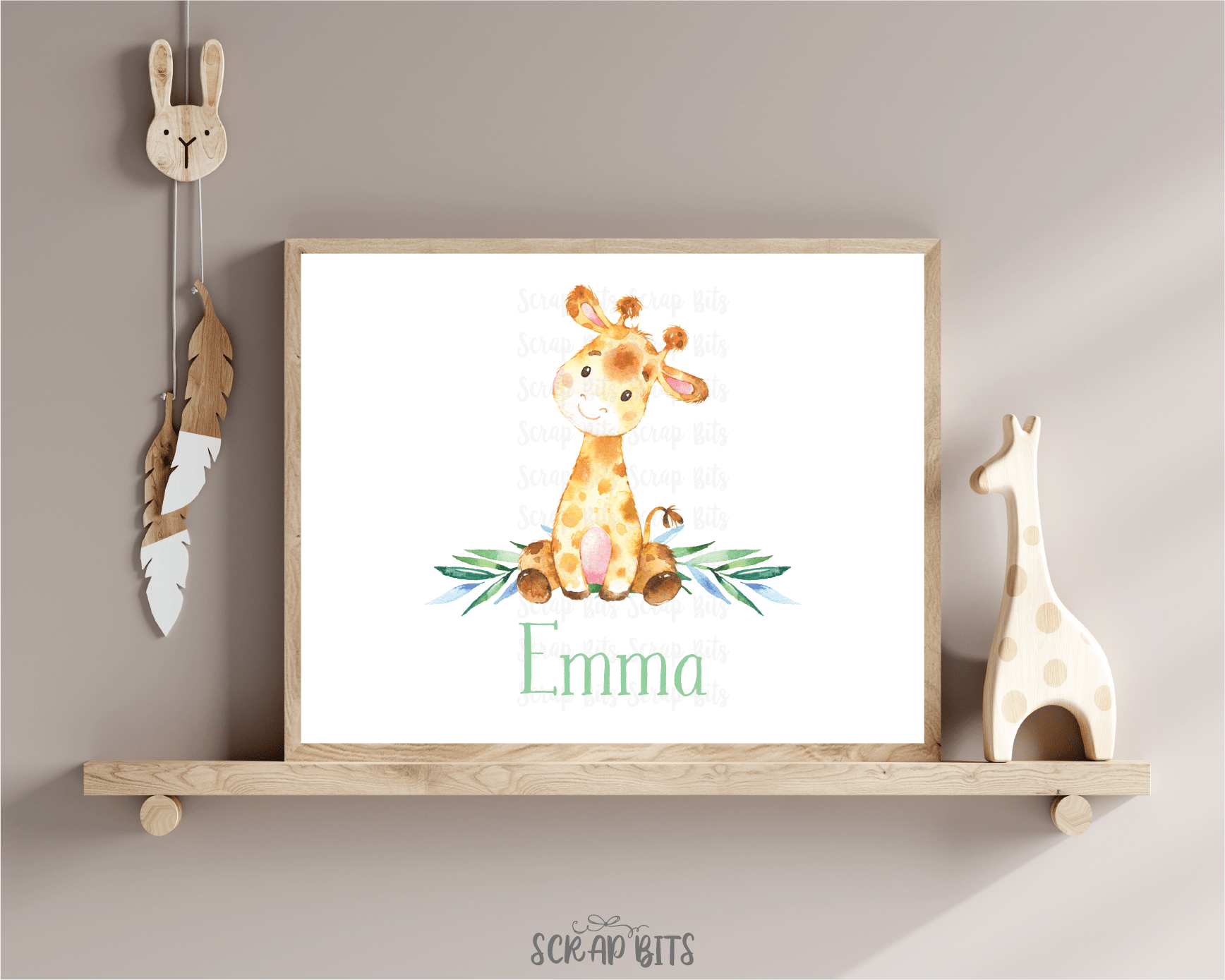 Watercolor Giraffe Name Print - Scrap Bits