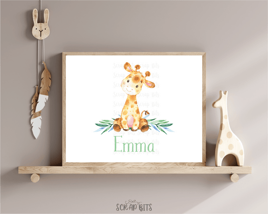 Watercolor Giraffe Name Print - Scrap Bits