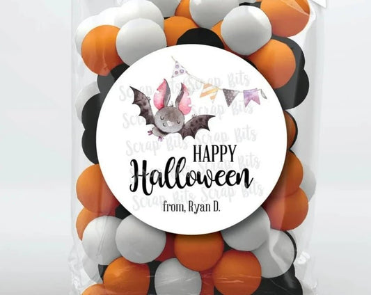 Watercolor Halloween Bat + Bunting . Halloween Stickers or Tags - Scrap Bits