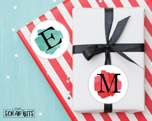 Watercolor Initial Christmas Stickers or Tags . Christmas Gift Labels - Scrap Bits
