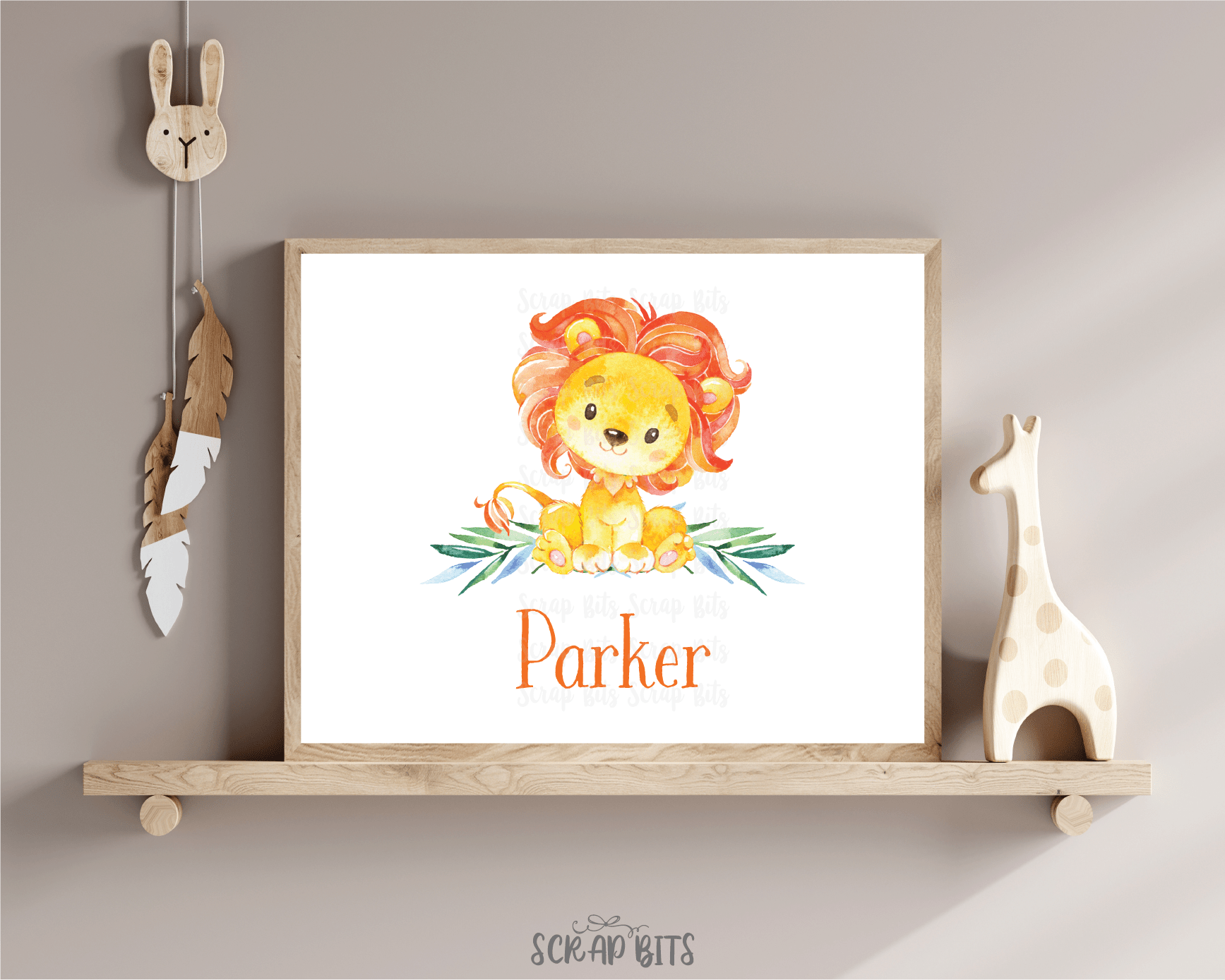 Watercolor Lion Name Print - Scrap Bits