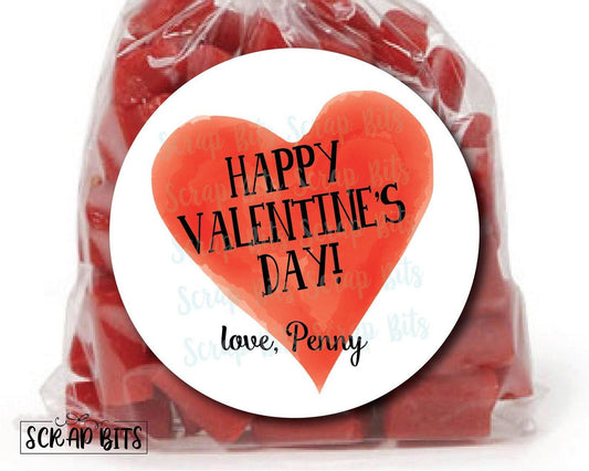 Watercolor Red Heart Valentines . Valentine's Day Stickers or Tags - Scrap Bits