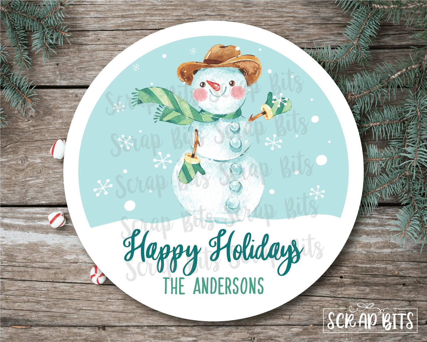 Watercolor Snowman Stickers, Christmas Gift Stickers, Personalized Christmas Gift Labels - Scrap Bits
