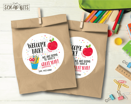 Welcome Back Apple & Pencils, It's Going To Be A Great Year . Back To School Stickers or Tags - Scrap Bits