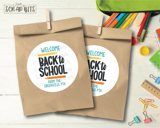Welcome Back To School Stickers or Tags, Block Lettering - Scrap Bits