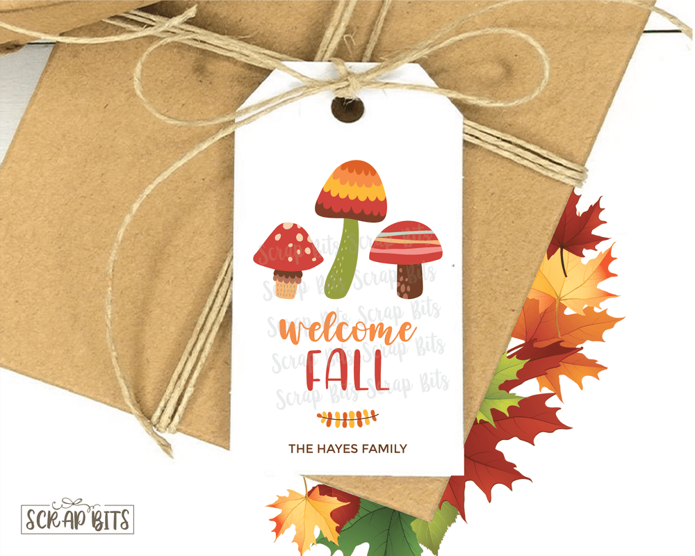 Welcome Fall, Mushrooms . Personalized Gift Tags - Scrap Bits