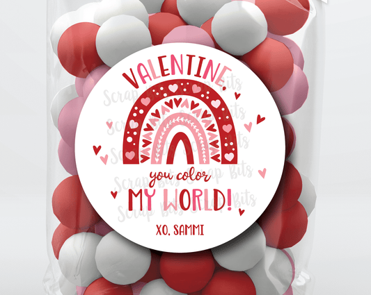 You Color My World . Rainbow Valentine's Day Stickers or Tags - Scrap Bits