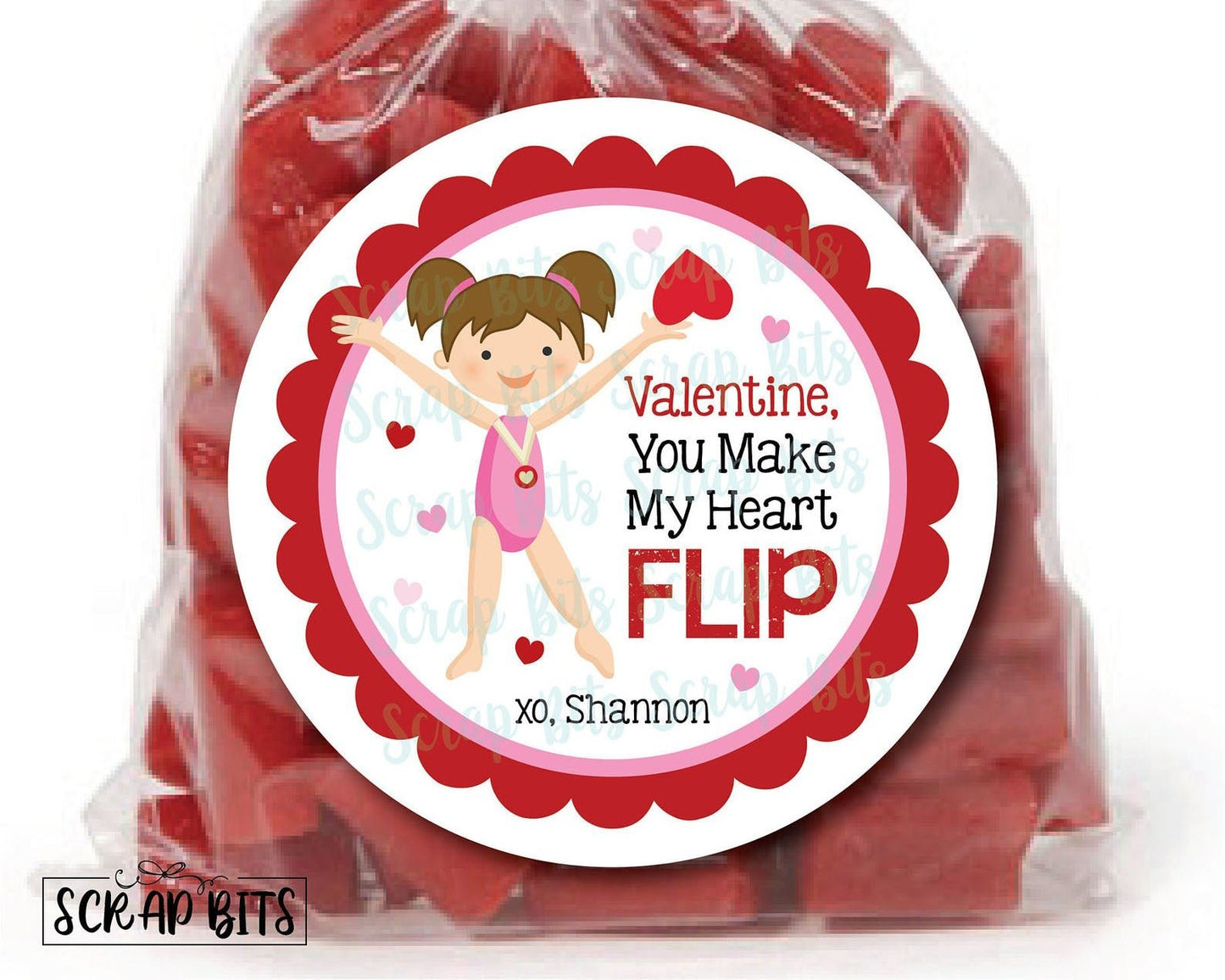 You Make My Heart Flip Gymnast Valentines . Valentine's Day Stickers or Tags - Scrap Bits
