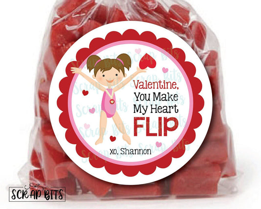 You Make My Heart Flip Gymnast Valentines . Valentine's Day Stickers or Tags - Scrap Bits