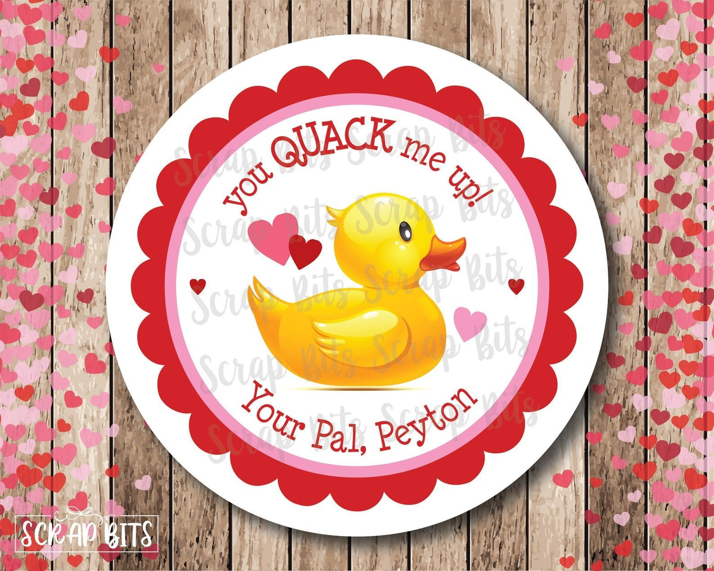 You Quack Me Up . Rubber Duck Valentine's Day Stickers or Tags - Scrap Bits