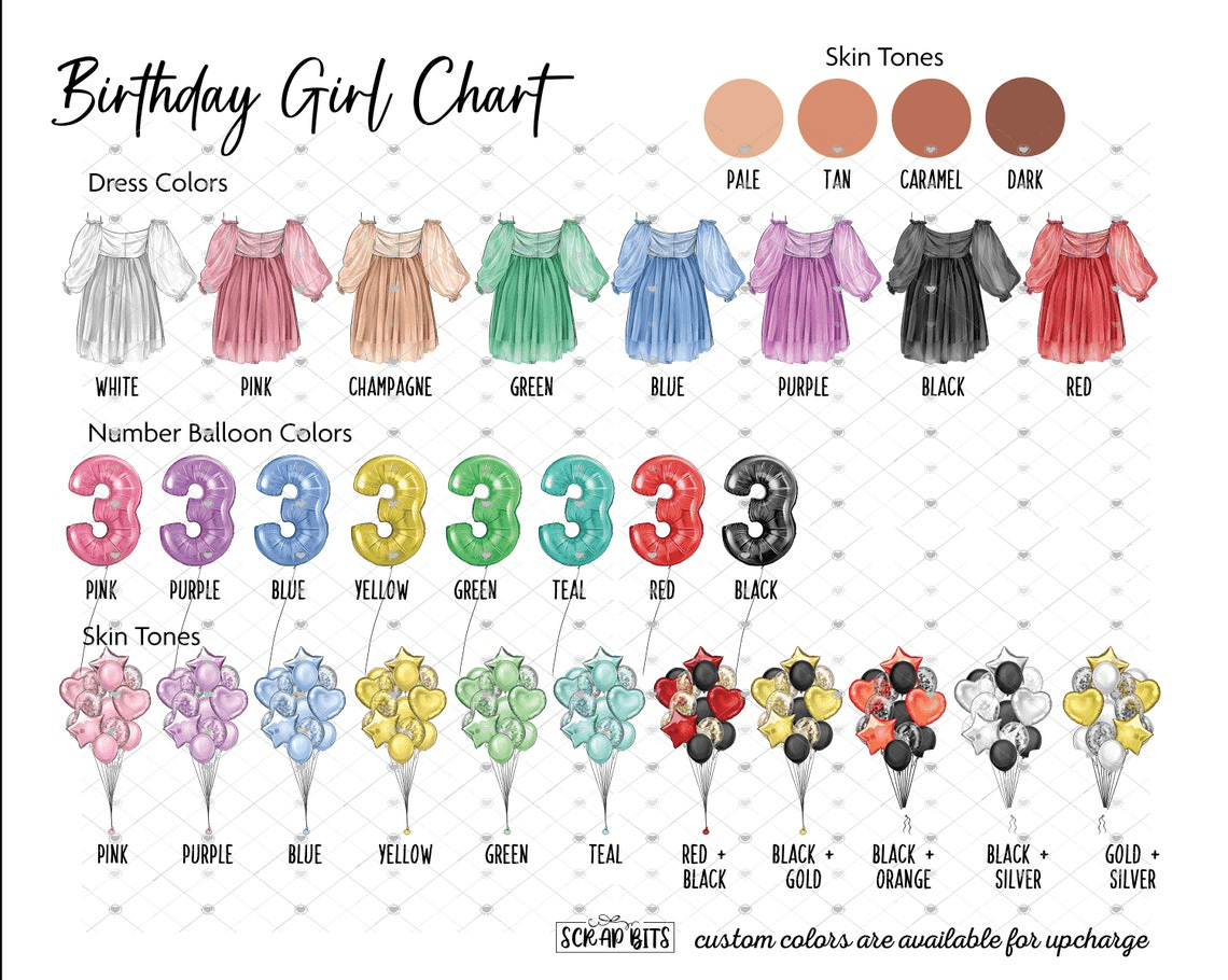 13th Birthday Card for Her, ANY Age Balloon Bunch, Custom Girl Birthday Portrait Card - Scrap Bits