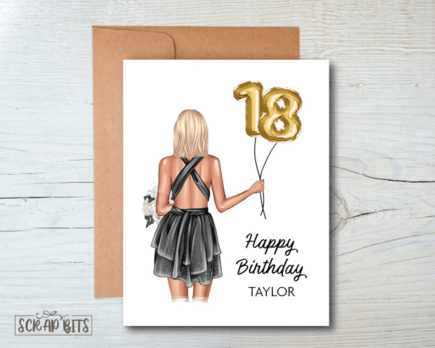 16th Birthday Card, ANY Age Foil Number Balloons, Custom Girl Birthday Portrait Card - Scrap Bits