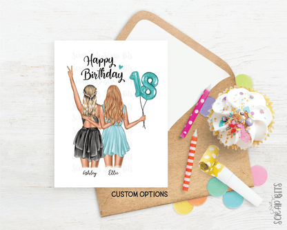 18th Birthday Card for Best Friend, ANY Age Foil Number Balloons, Custom Girl Birthday Portrait Card - Scrap Bits