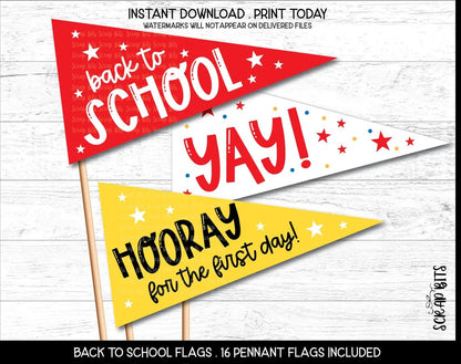 1st Day of School Printable Pennant Flags Bundle, Hooray, Yay . Instant Download - Scrap Bits