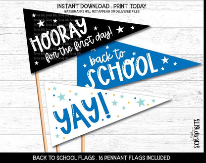1st Day of School Printable Pennant Flags Bundle, Hooray, Yay . Instant Download - Scrap Bits