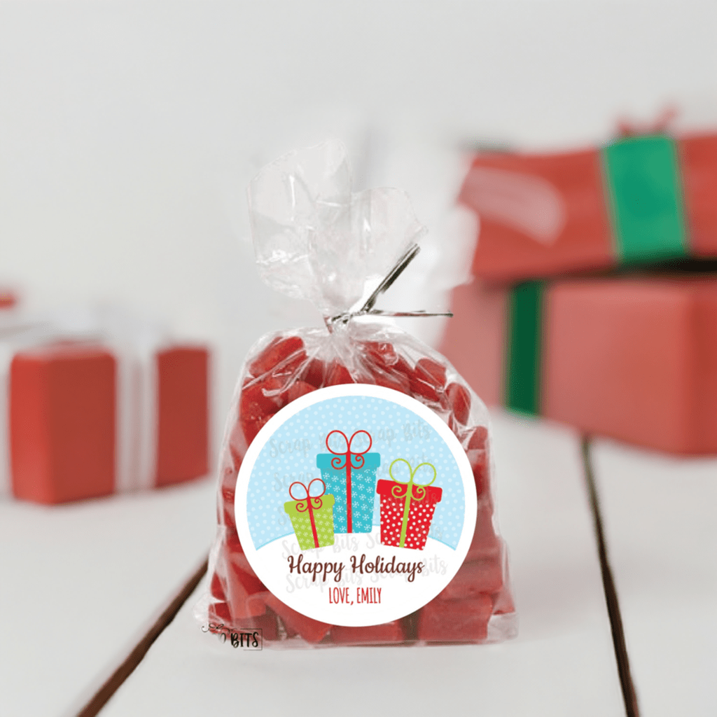 3 Wrapped Presents Christmas Gift Labels, Personalized Christmas Stickers or Tags - Scrap Bits
