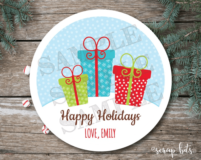 3 Wrapped Presents Christmas Gift Labels, Personalized Christmas Stickers or Tags - Scrap Bits
