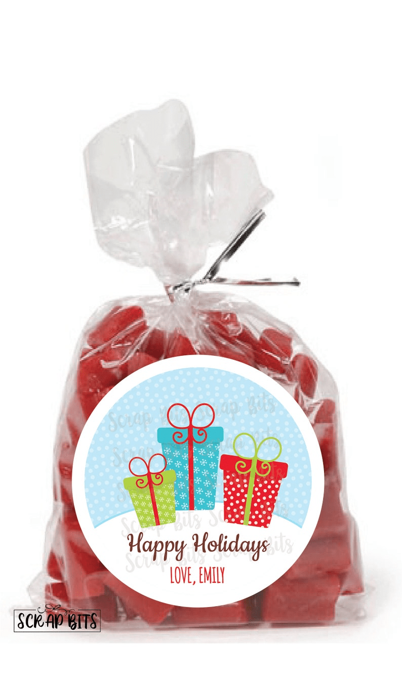 3 Wrapped Presents Christmas Gift Labels, Personalized Christmas Stickers or Tags - Scrap Bits