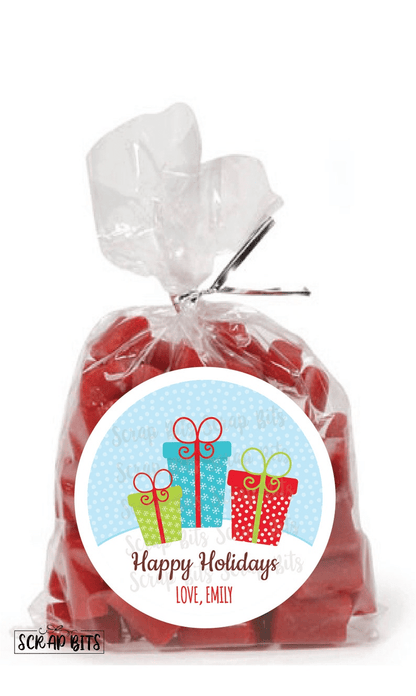 3 Wrapped Presents Christmas Gift Labels, Personalized Christmas Stickers or Tags - Scrap Bits