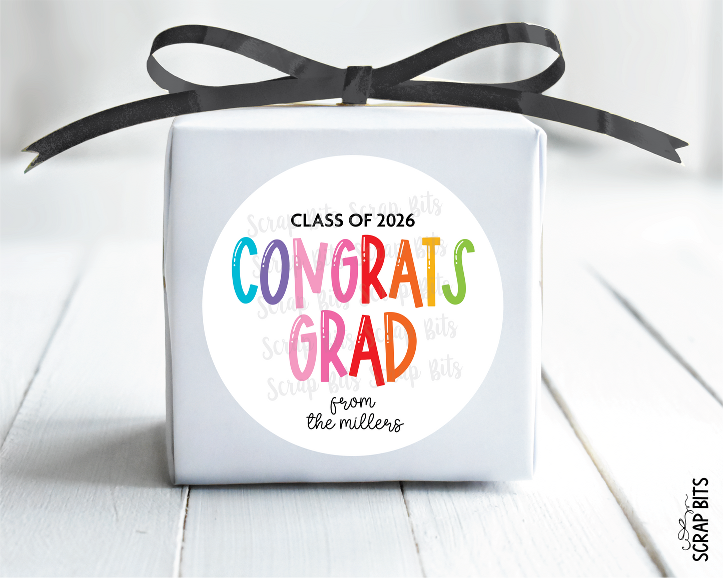 Congrats Grad Bouncy Lettering, Personalized Graduation Favor Labels