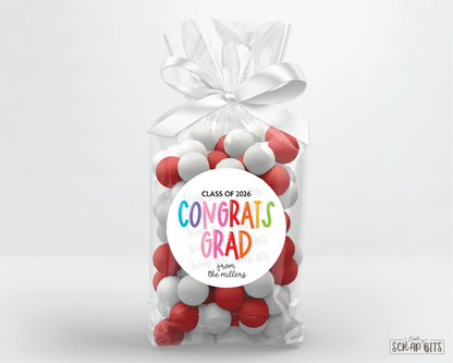 Congrats Grad Bouncy Lettering, Personalized Graduation Favor Labels