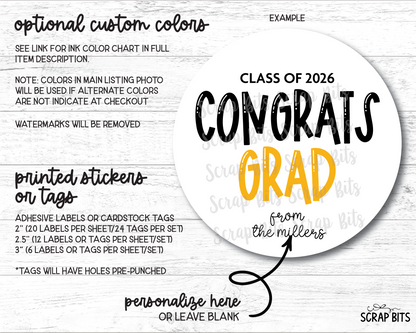 Congrats Grad Bouncy Lettering, Personalized Graduation Favor Labels