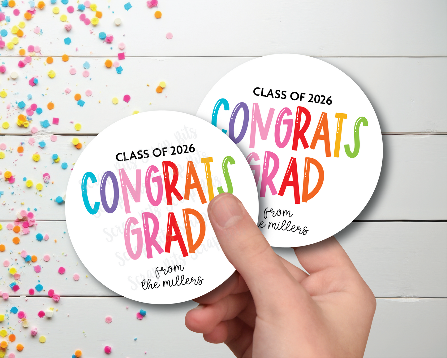 Congrats Grad Bouncy Lettering, Personalized Graduation Favor Labels