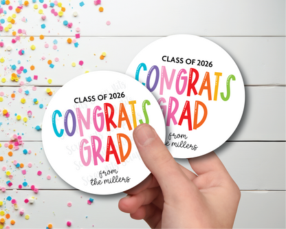 Congrats Grad Bouncy Lettering, Personalized Graduation Favor Labels