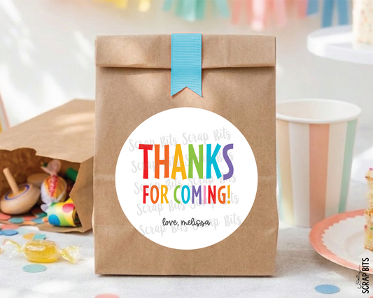 Bright + Bold Thanks Birthday Favor Labels, Personalized Stickers or Tags