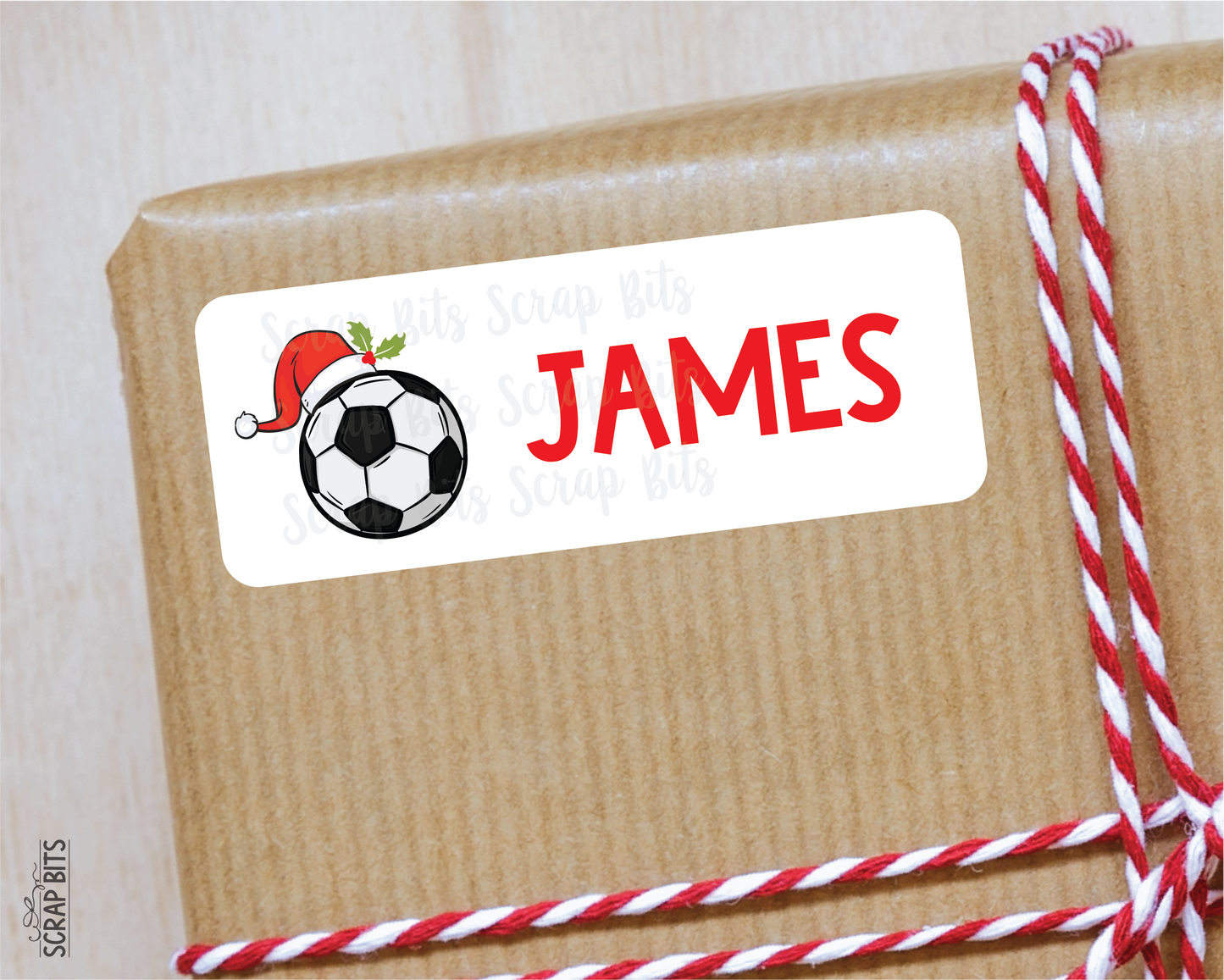 Christmas Soccer Name Labels, Santa Hat, Personalized Gift Stickers