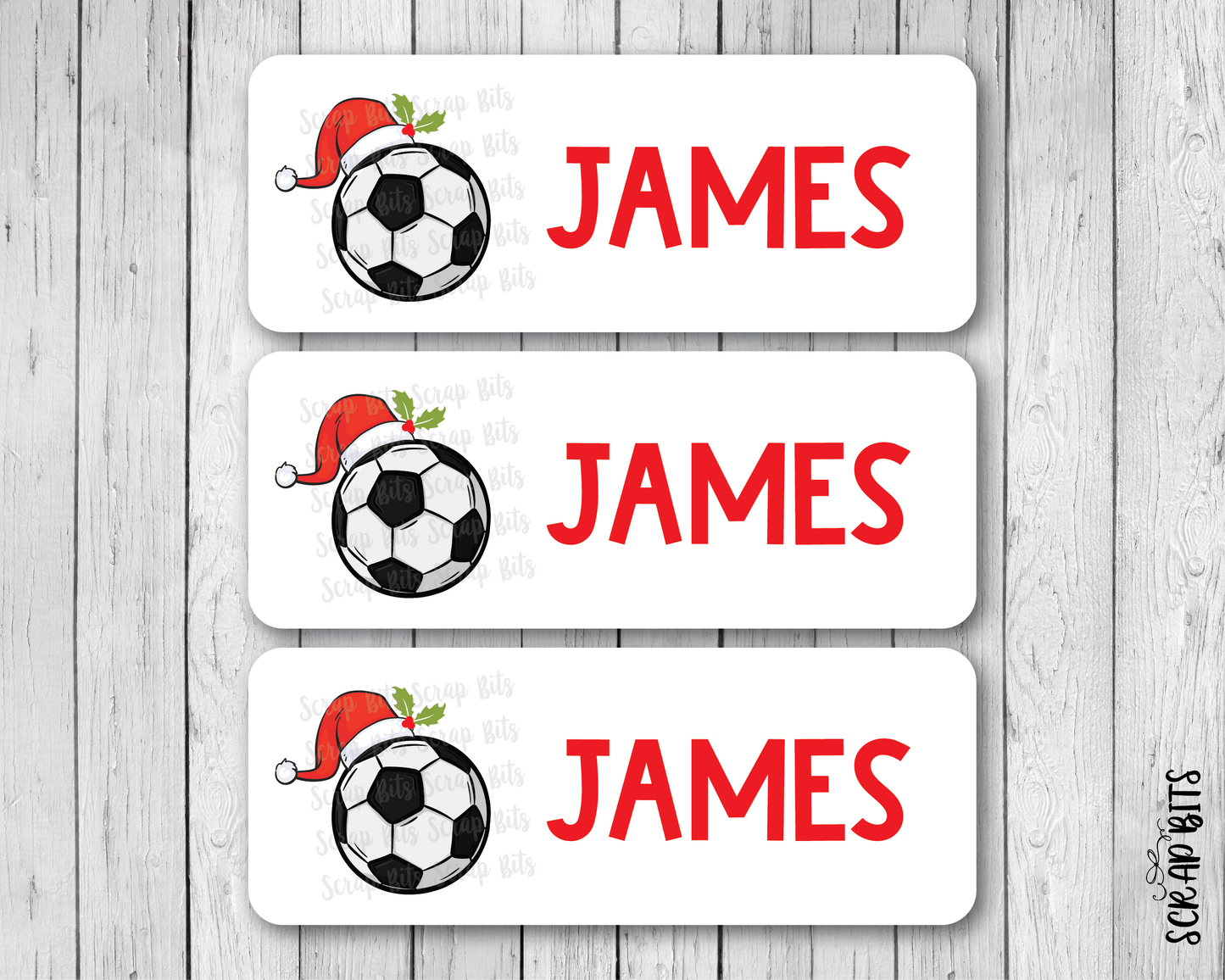 Christmas Soccer Name Labels, Santa Hat, Personalized Gift Stickers