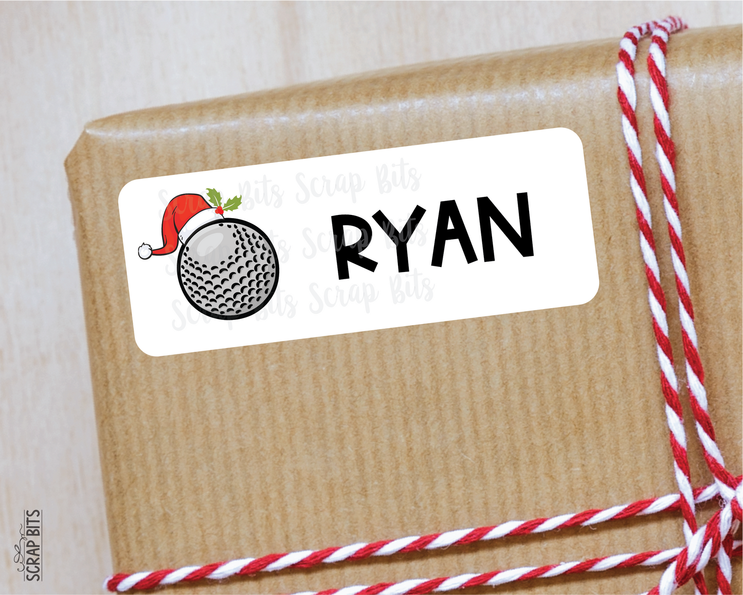 Christmas Golf Ball Name Labels, Santa Hat, Personalized Gift Stickers