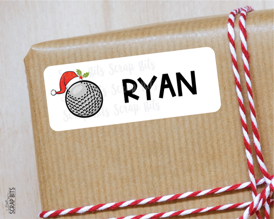 Christmas Golf Ball Name Labels, Santa Hat, Personalized Gift Stickers