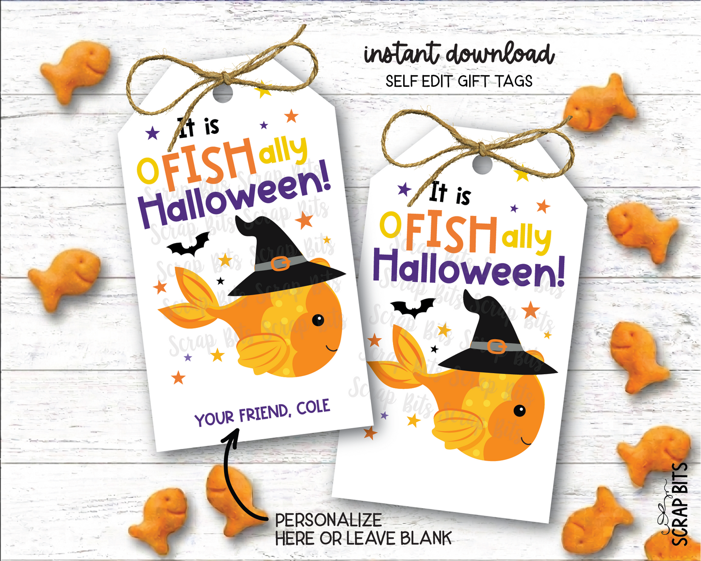 Goldfish O-Fish-Ally Halloween Printable Gift Tags, Instant Download