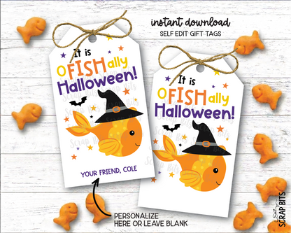 Goldfish O-Fish-Ally Halloween Printable Gift Tags, Instant Download