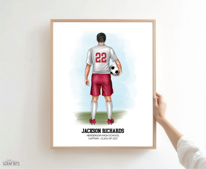 Soccer (Male) Portrait Print, Custom Digital Drawing