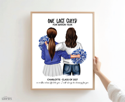 Senior Cheerleader Gift From Mom, One Last Cheer Portrait Print, Custom Digital Drawing
