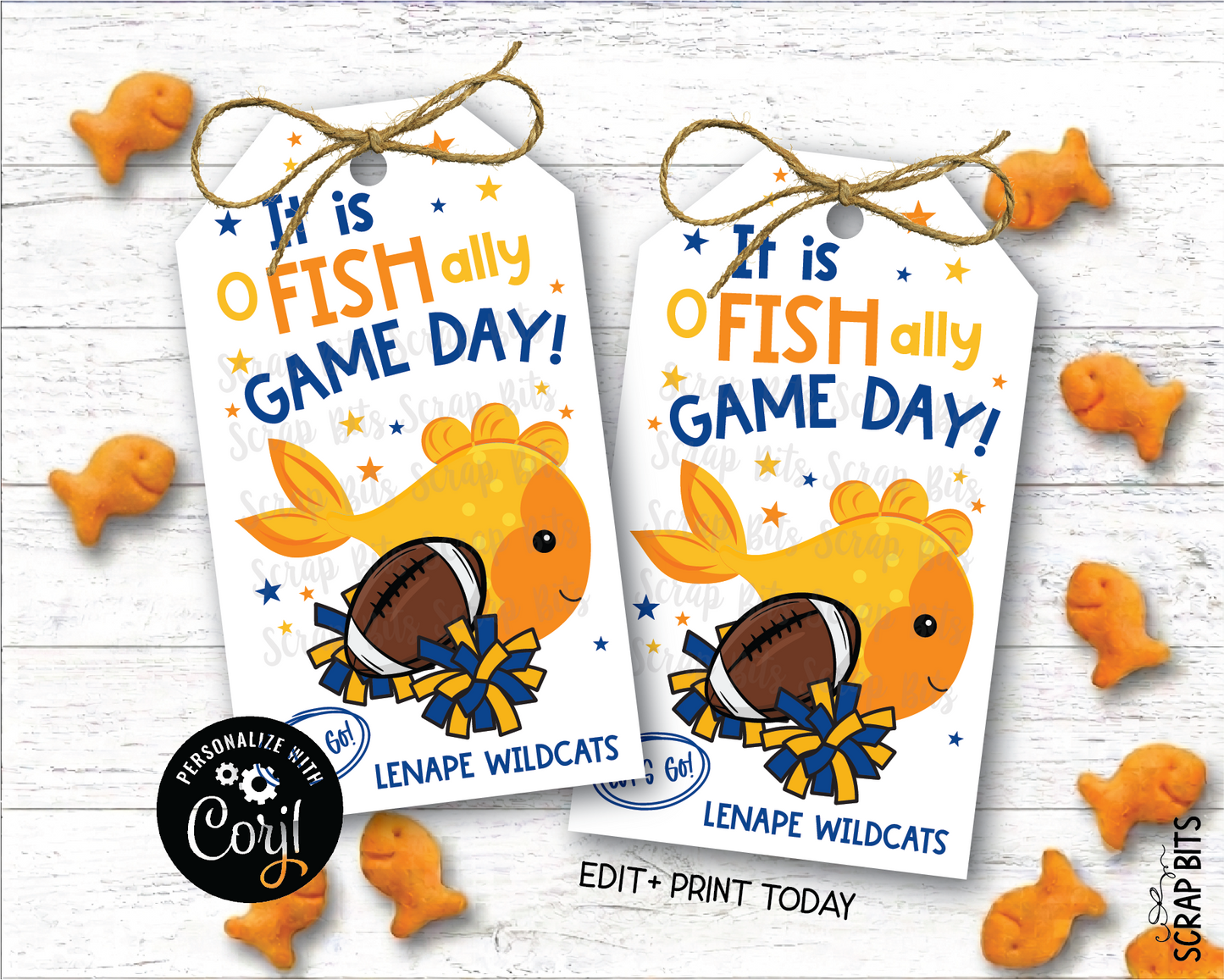 Football + Poms, Printable Game Day Gift Tags, Personalized Editable Template